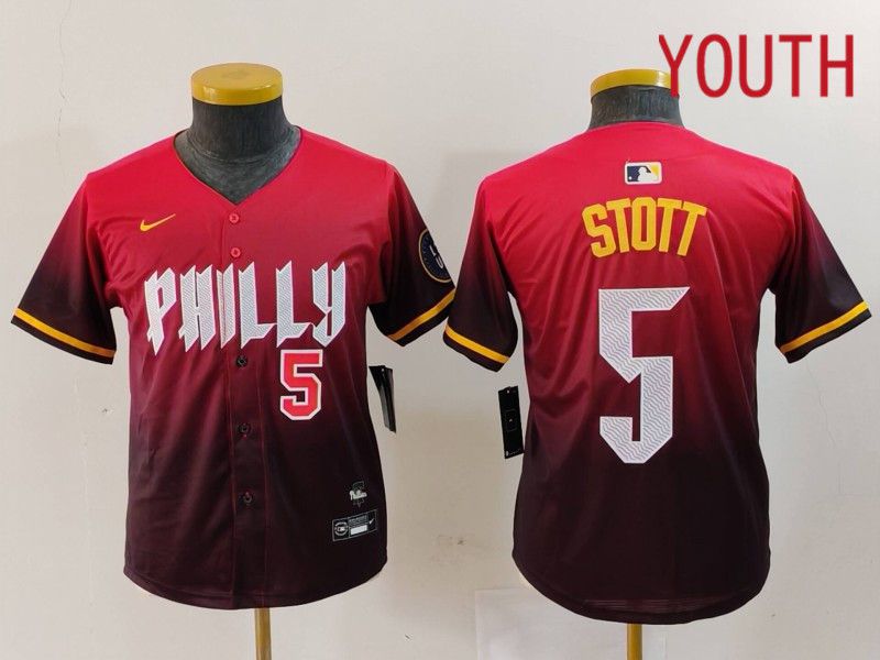 Youth Philadelphia Phillies #5 Stott Red City Edition 2024 Nike MLB Jersey style 3->youth mlb jersey->Youth Jersey